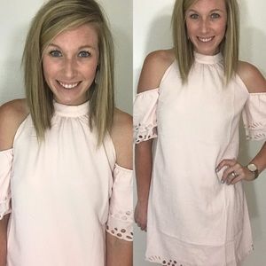 Pink cold shoulder dress